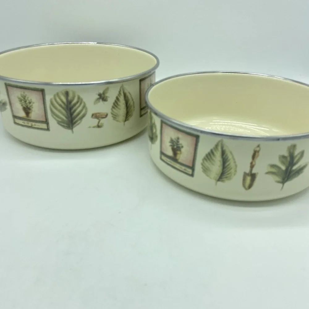 Pfaltzgraff Naturewood Set Of 2 Enamel Metal Nesting Storage Mixing Bowls No Lid